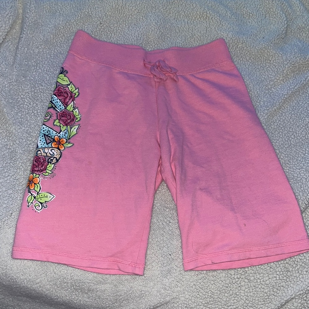 Limited Too ~Size Girls 12~ sweat-shorts with peace sign art on right leg Pink